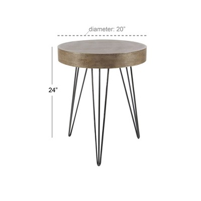 Elegant Round 20" Wood and Metal Accent Table in Brown