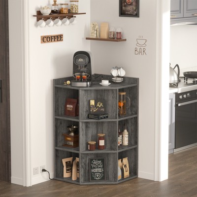 Aheaplus Corner Storage Shelves with Charging Station, Wooden Bookshelf with 9 Cubes