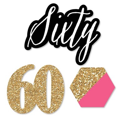 Big Dot of Happiness Chic 60th Birthday - Pink, Black and Gold - DIY Shaped Party Cut-Outs - 24 Count