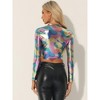 INSPIRE CHIC Women's Party Long Sleeve Zip Up Metallic Crop Blouses - 3 of 4