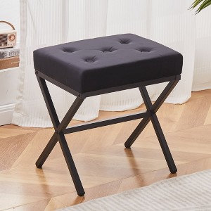 SEVOBAL Ottomans and Benches Upholstered Tufted Vanity Stool with Metal Legs Modern Footstool Seat for Bedroom Living Room, Black, - 1 of 4