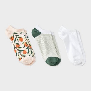 Women's Oranges 3pk Low Cut Socks - A New Day™ Orange/White/Green 4-10: Floral Pattern, Tagless - 1 of 3