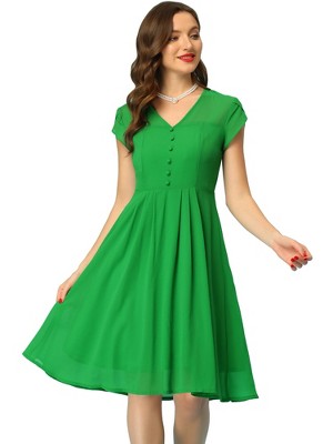 INSPIRE CHIC Women's Vintage V Neck Cap Sleeve Elegant Chiffon A-Line Dresses