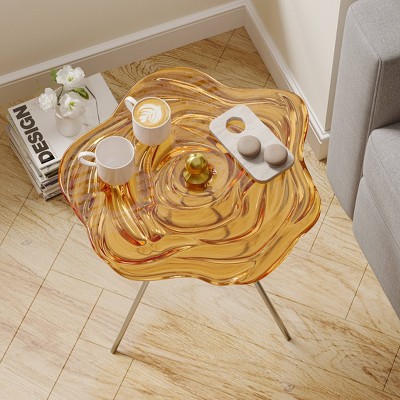 ATJafurn Round Side Table, Tempered Glass Top End Table Modern Coffee Table Dining Table for Living Room, Balcony, Bedroom