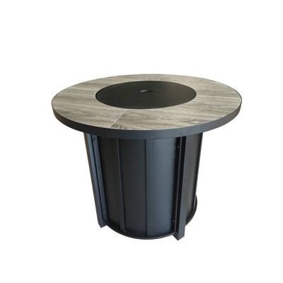 Round Black Faux Wood Gas Fire Pit Table