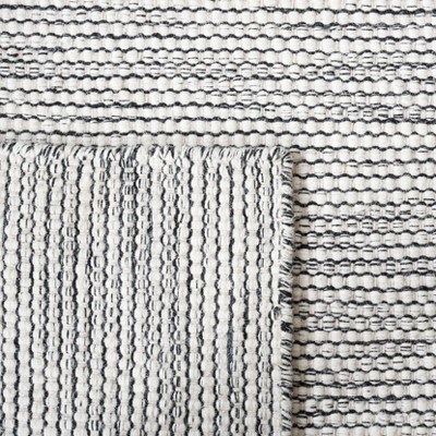 Ivory and Black Square Handwoven Wool Area Rug