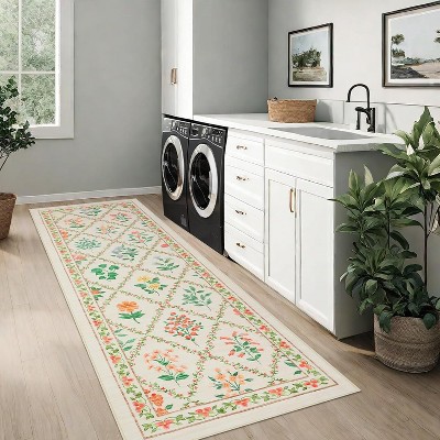 Floral Rugs for Living Room Bedroom Farmhouse Geometric Area Rugs Soft Low Pile Non-Slip Indoor Mat for Living Room Bedroom