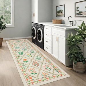 Floral Rugs for Living Room Bedroom Farmhouse Geometric Area Rugs Soft Low Pile Non-Slip Indoor Mat for Living Room Bedroom - 1 of 4