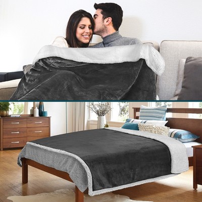 Charcoal Reversible Sherpa Fleece Throw Blanket 50" x 60"