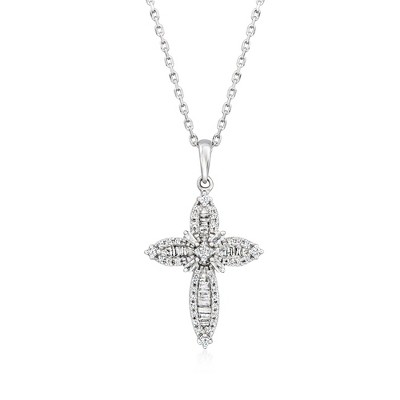 Ross-Simons 0.20 ct. t.w. Diamond Cross Pendant Necklace in Sterling Silver Size 16