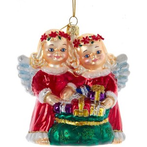 Kurt Adler Noble Gems Glass Ornament for Christmas Tree, Angels with Bag of Gifts, 4" - 1 of 4