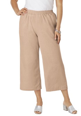 Jessica London Women's Plus Size Wide Leg Linen Crop Pant