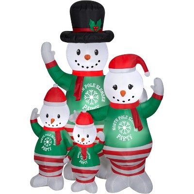 Gemmy Christmas Airblown Inflatable Pajama Snowman Family Scene, 7 ft Tall, Multicolored