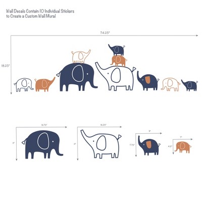 Playful Elephant Blue and Caramel Nursery Wall Decals