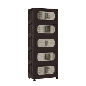 Lyngins 5 Tier Folding Storage Cabinet with Magnetic Door,Bathroom Cabinet with Wheels for Living Room,Bathroom - 1 of 4