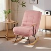 VECELO Upholstered Teddy Fabric Rocking Chair Modern Lounge Rocker Recliner with Adjustable Backrest, Padded Seat White/Pink - 4 of 4