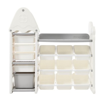 Kids Toy Storage Organizer with 14 Storage Bins, Multipurpose Storage Shelf Extra Large Tree Shape Design Kids Toy Organizers and Storage with Roof