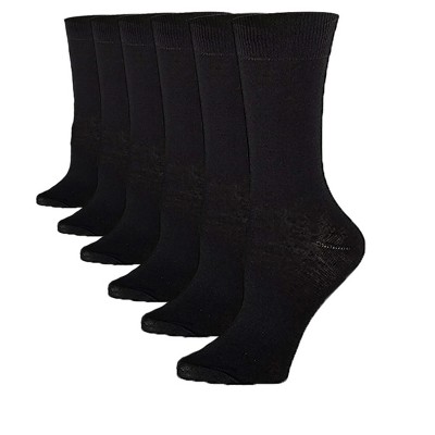 Women's 6-Pairs Sleek Elegant Solid Plain Black Monochrome Crew Dress Socks