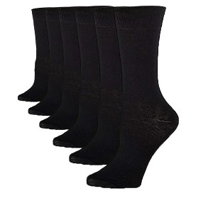 Women's 6-Pairs Sleek Elegant Solid Plain Black Monochrome Crew Dress Socks - 1 of 4