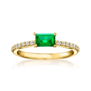 Pure Collection by Ross-Simons 0.40 Carat Lab-Grown Emerald and .20 ct. t.w. Lab-Grown Diamond Ring in 18kt Gold Vermeil - 1 of 4