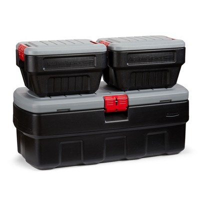 Rubbermaid Black Action Packer Lockable Latch Indoor and Outdoor Storage Box Container for Home, Garage, Backyard
