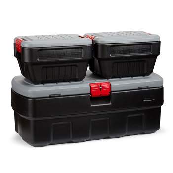 Rubbermaid 48 Gallon & 8 Gallon Action Packer Lockable Latch Indoor and Outdoor Storage Box Container Bundle for Home, Garage, Backyard (2 Pack)