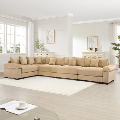 Aukfa 4-Seater Oversized Cloud Modular Sectional Sofa , Corduroy Fabric, Extra-Thick Armrests,  Easy Assembly, Ergonomic，Camel