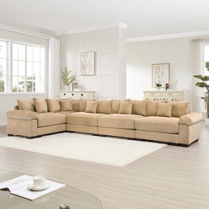 Aukfa 4-Seater Oversized Cloud Modular Sectional Sofa , Corduroy Fabric, Extra-Thick Armrests,  Easy Assembly, Ergonomic，Camel - 1 of 4