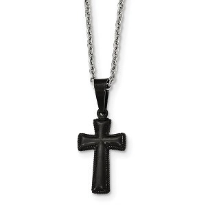 Black Bow Jewelry Small Black Plated Pillow Cross Necklace in Stainless Steel, 16 Inch - 1 of 4