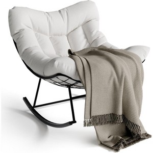 Outdoor Papasan Rocking Chair with Sturdy Metal Frame, Oversized Rattan Egg Rocker for Patio Balcony Backyard Porch Bedroom - 1 of 4