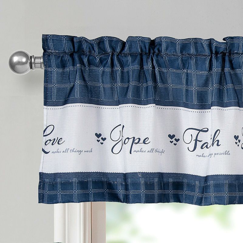 Kate Aurora Country Living Gingham Check Hope Faith Love 3 Pc Cafe Kitchen Curtain Set, 2 of 8