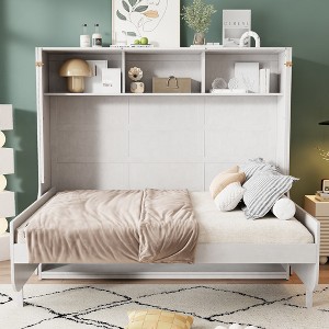 Whisen Full Size Murphy Bed with a Desk - Antique White - 1 of 4