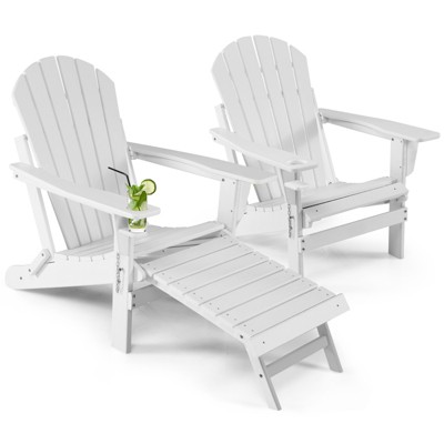 Tangkula 2PCS Adirondack Chair W/Ergonomic Design&Ottoman Outdoor Armchair HDPE chair for Yard&Patio Black/Coffee/Grey/Turquoise/White