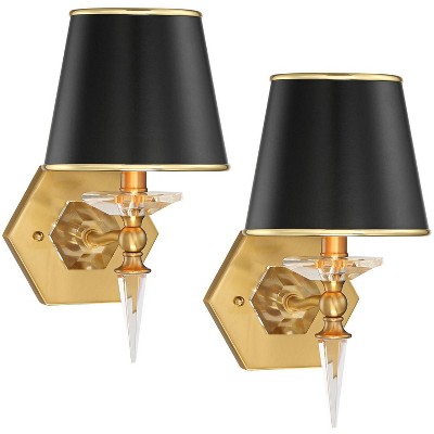 Vienna Full Spectrum Manhattan Modern Wall Light Sconces Set of 2 Burnished Brass Hardwire 6" Fixture Black Paper for Living Room