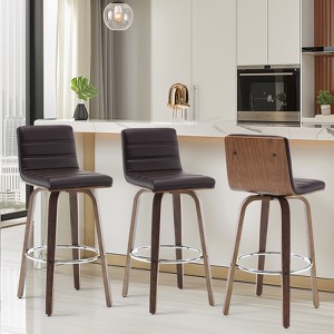Bekrvio 26"/29" Swivel Bar Stools Set of 1/2/3/4, Faux Leather Upholstered Counter Chairs with Wood Legs, Mid-Century Seating for Kitchen Island - 1 of 4