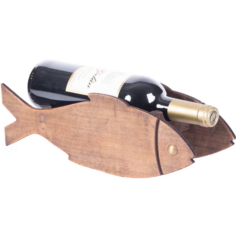 Vintiquewise Wooden Fish Shaped Vintage Decorative Single Bottle Wine Holder, 1 of 8