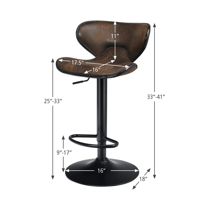 Costway Set of 2 Adjustable Bar Stools Swivel Bar Chairs Pub Kitchen Brown, 3 of 11