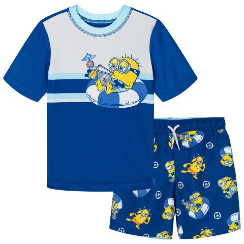 Minions Big Boys Rash Guard and Swim Trunks UPF 50+ Outfit Set Blue 8