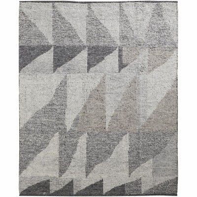 Gray and Ivory Wool Geometric Hand Knotted Area Rug