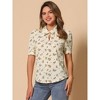 Allegra K Women's Vintage Floral Turnover Collar Split Neck Puff Short Sleeve Chiffon Blouse - 3 of 4