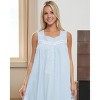 ADR Women's Cotton Nightgown, Sleeveless Lace Trimmed Button Up Long Vintage Night Dress Gown - 4 of 4
