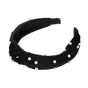 Unique Bargains Women's Bling Twisted Faux Pearl Velvet Headband Hairband Accessories 1.2 Inch Wide 1 Pc - 1 of 4