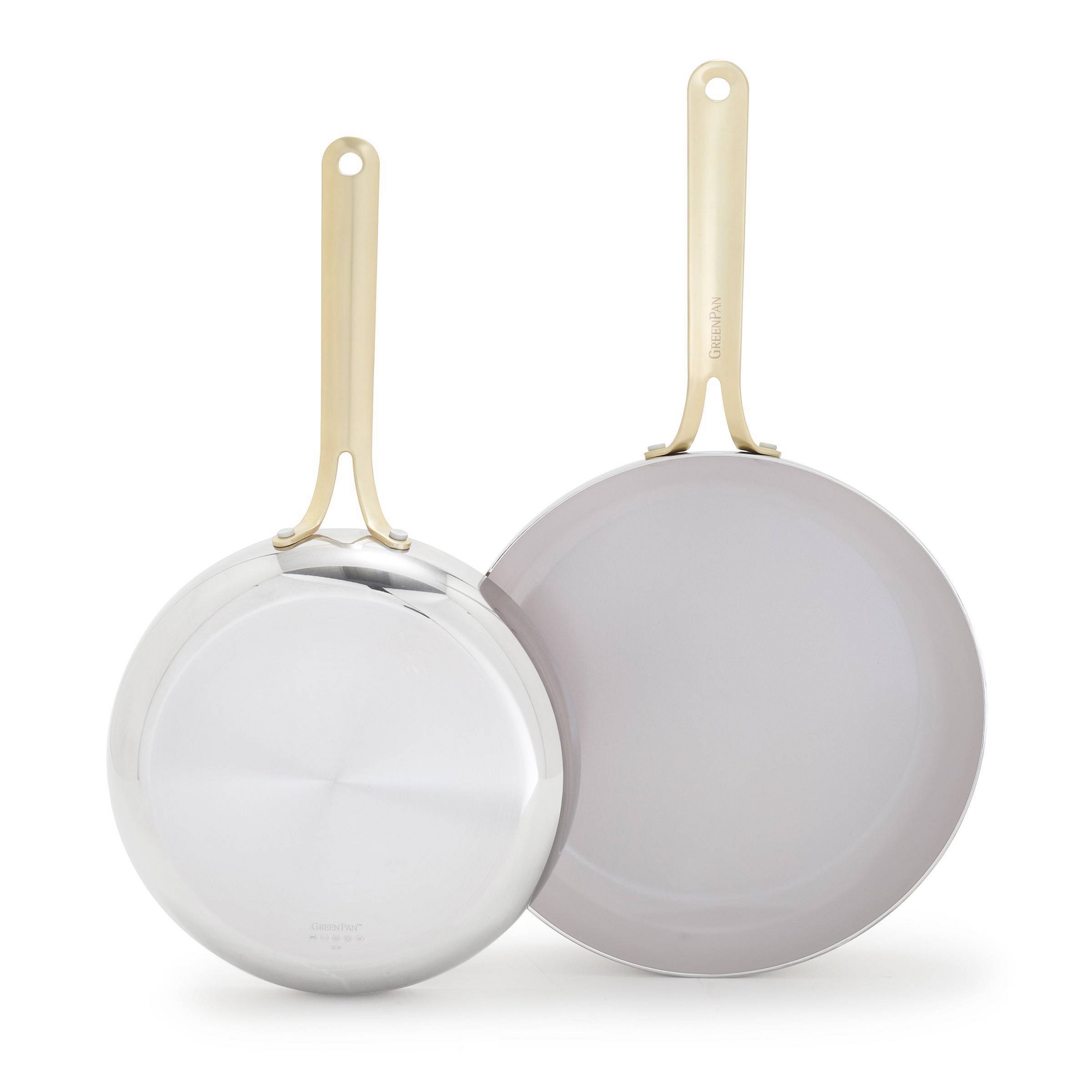 GreenPan Nova Gallery 2pc (10" and 12") Stainless Steel and Ceramic Nonstick Champagne Handle Fry Pan Set