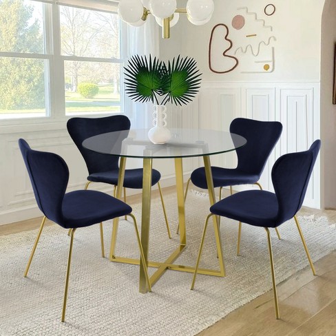 Glass table with online blue chairs