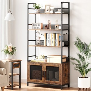 Industrial Bookshelf with Doors, 70.87" Tall 4-Tier Bookcase, Open Storage Shelf & Cabinet for Bedroom Living Room Home Office, Farmhouse - 1 of 4