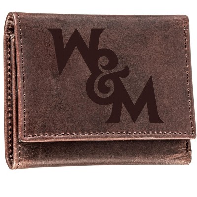 Evergreen NCAA William & Mary Tribe Brown Leather Trifold Wallet Officially Licensed with Gift Box