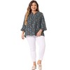 Agnes Orinda Women's Plus Size Pleated Ruffle 3/4 Sleeves Pintuck V Neck Floral Blouses - 3 of 4