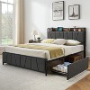 Full Size Bed Frame with Storage Headboard & 2 Drawers, Linen Upholstered Platform Bed with Charging Station, No Box Spring Needed, Grey - 3 of 4