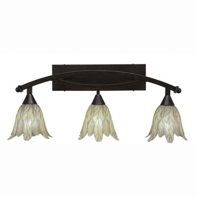 Toltec Lighting Bow 3 - Light Vanity in  Bronze with 7" Vanilla Leaf Shade