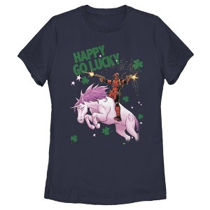 Women's Marvel St. Patrick's Day Deadpool Happy Go Lucky T-Shirt - 1 of 4